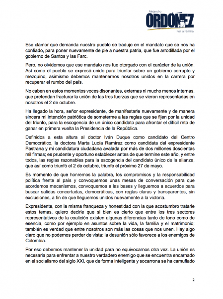  - Ordoñez pica en punta: le pide a Uribe reglas para la consulta de la coalición Despierta Colombia