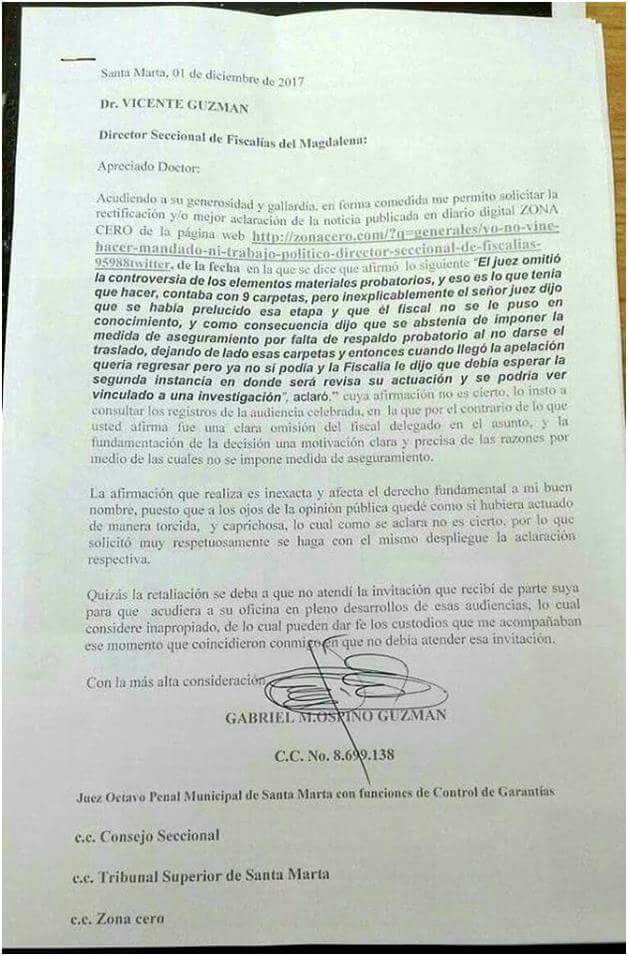  - Rifirrafe entre juez y Fiscal por la libertad de los alcaldes de Santa Marta