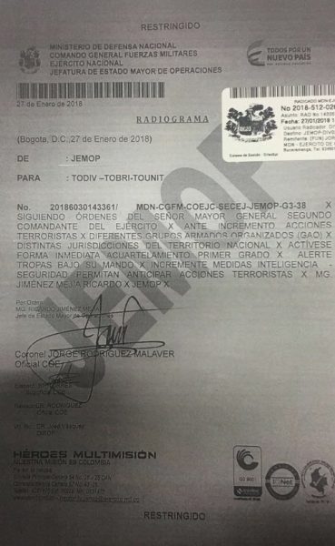  - Acuartelamiento de soldados y policías por atentados en la Costa Caribe