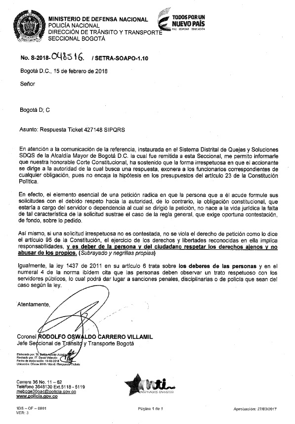  - Una respuesta oficial, pero no oficial