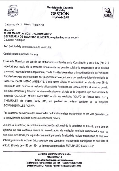  - La pelea por la prestación del servicio de aseo en Caucasia