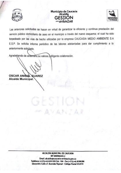  - La pelea por la prestación del servicio de aseo en Caucasia