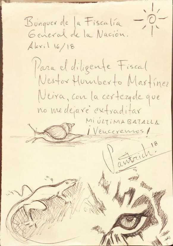  - "No me dejaré extraditar": dibujito de Santrich al Fiscal Martínez desde el Búnker
