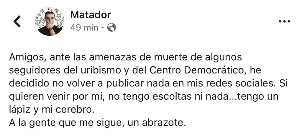 "Amenazas de muerte de uribistas" silencian a Matador en redes sociales - -- Las2orillas - "Amenazas de muerte de uribistas" silencian a Matador en redes sociales