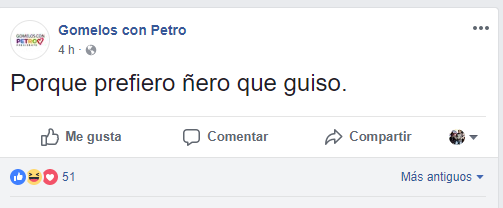 "Porque mis papás van a votar por unos cuchos que son una ceba yo voto por Petro" - -- Las2orillas - "Porque mis papás van a votar por unos cuchos que son una ceba yo voto por Petro"