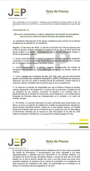  - ¿Suspendida la extradición de Santrich?