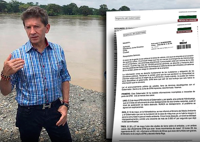 Gobernador de Antioquia confronta la junta directiva de EPM y constructores