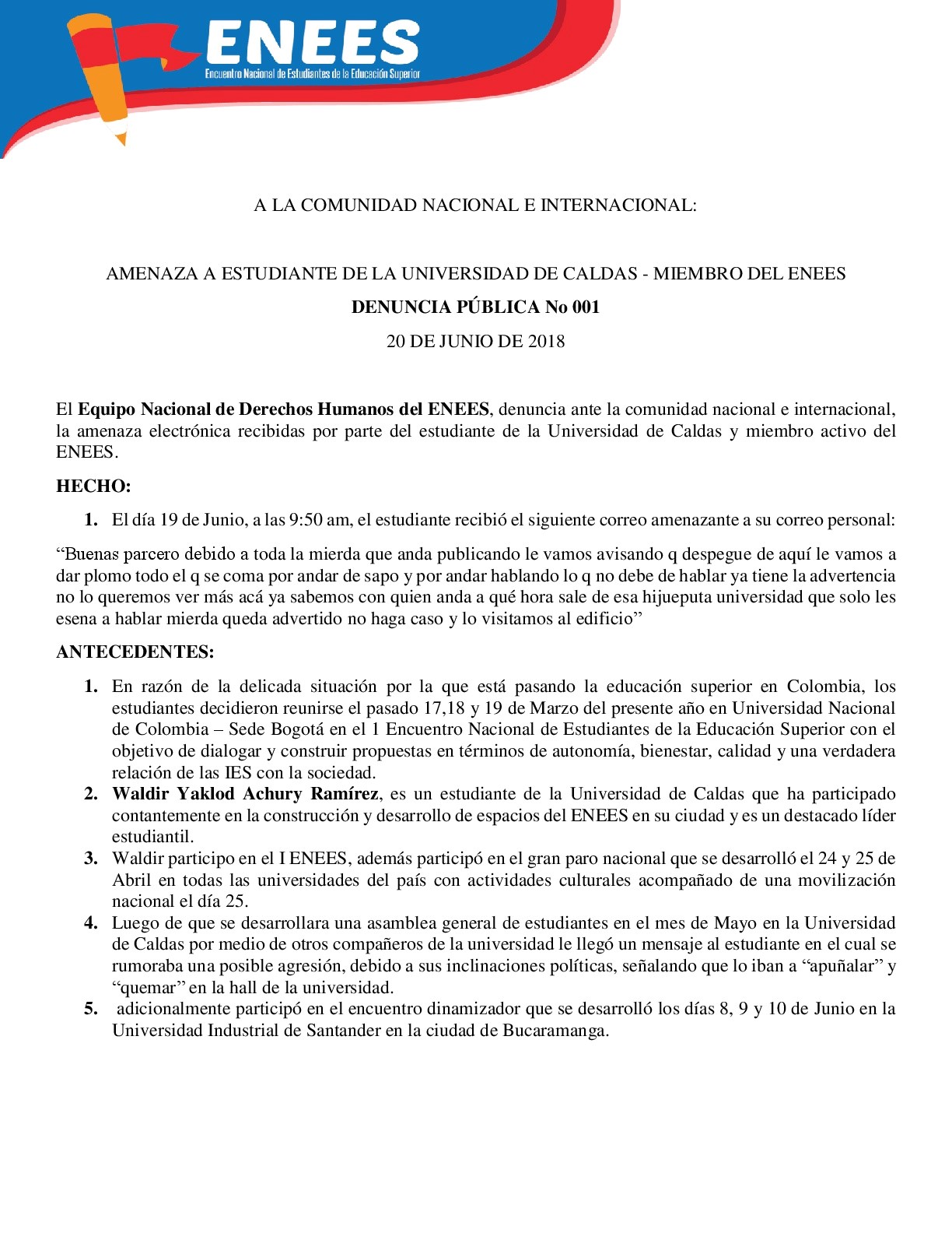  - Así me amenazaron de muerte los paramilitares