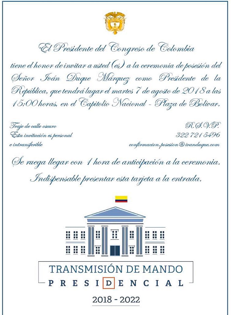  - La invitación de Duque a su posesión