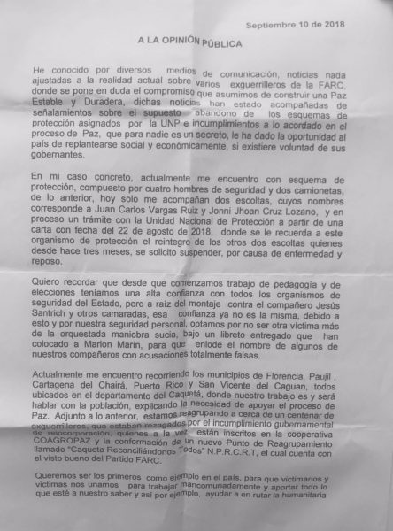  - Apareció uno de los nueve excomandantes que habrían abandonado el proceso de paz