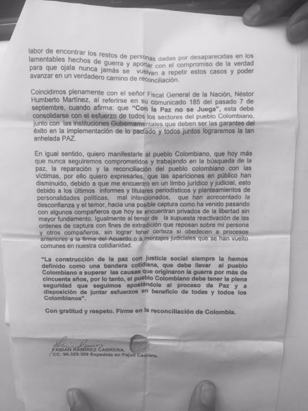  - Apareció uno de los nueve excomandantes que habrían abandonado el proceso de paz