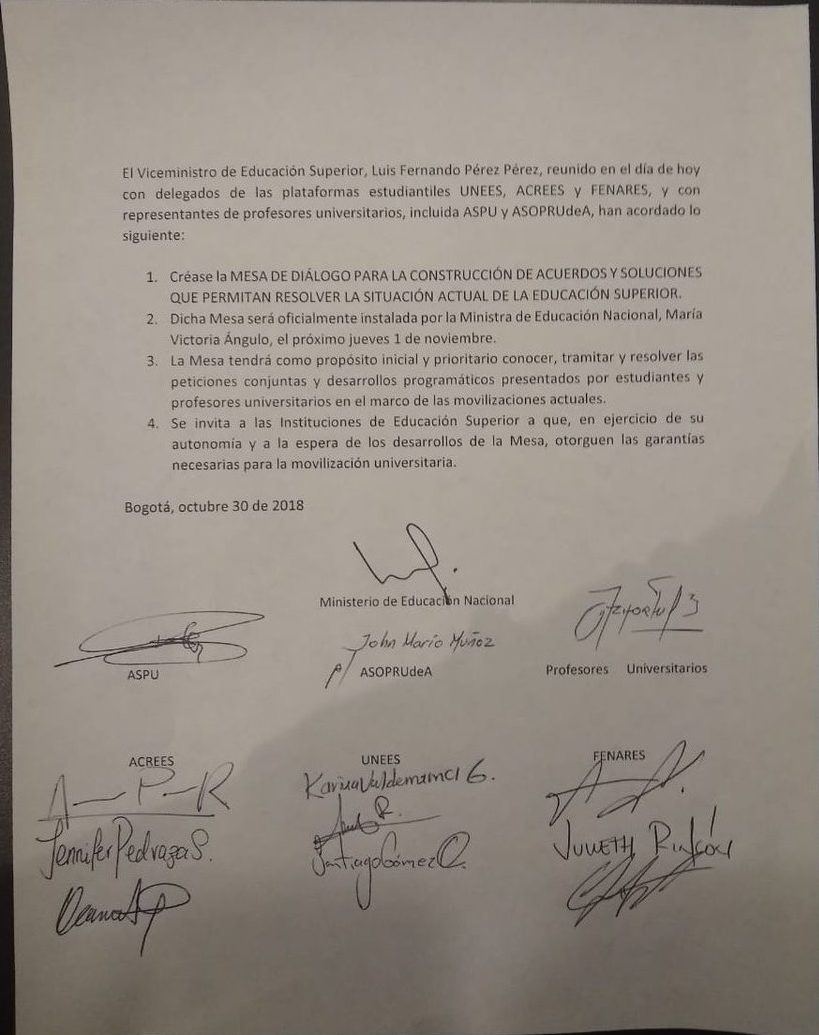  - Logro del movimiento estudiantil: sentarse a negociar con Mineducación