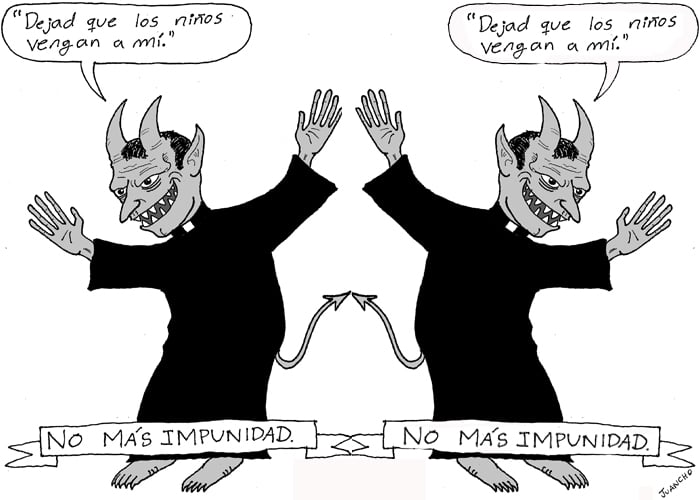 Caricatura: el demonio en la iglesia