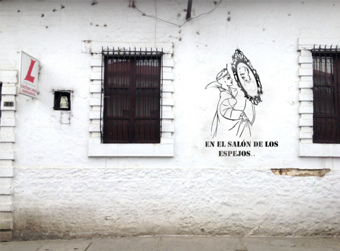 Grafiti realizado en la sede del directorio Liberal del Cauca, alusivo a Temístocles Ortega, disidente del partido Liberal. Foto: Diego Tobar Solarte.