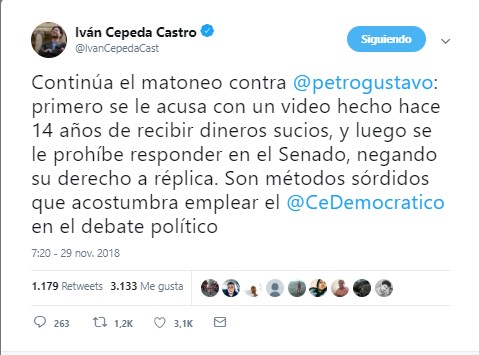  - "Continúa el matoneo contra Gustavo Petro"