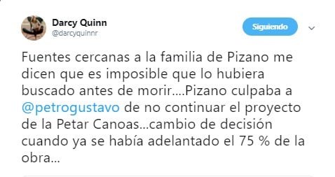  - Darcy Quinn insinúa que Petro miente en el caso Pizano