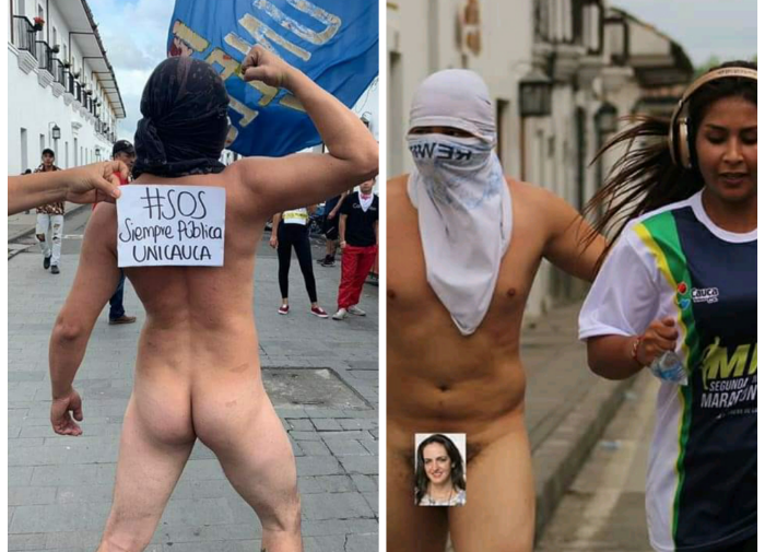 Desnudos y con burlas a Duque y a Cabal: la desesperada protesta estudiantil en Popayán