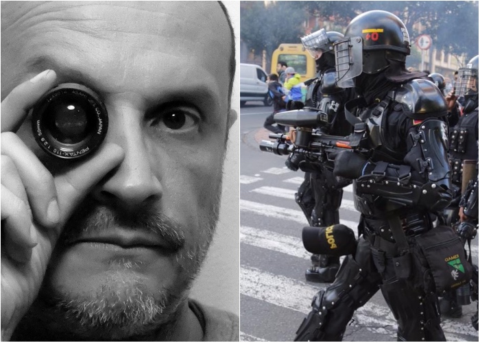 A pata y puño el Esmad atacó al fotógrafo del expresidente Santos