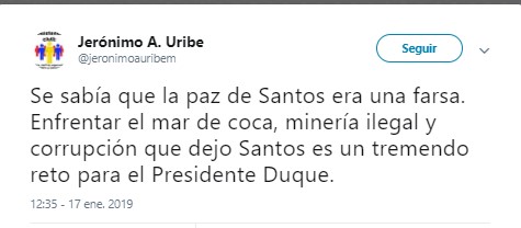  - “Gracias Jerónimo, no se puede ser más mezquino con las víctimas”: el rechazo al hijo de Uribe