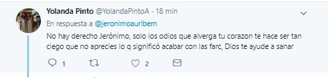  - “Gracias Jerónimo, no se puede ser más mezquino con las víctimas”: el rechazo al hijo de Uribe