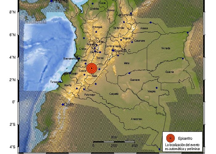 Fuerte temblor sacude el sur y centro de Colombia