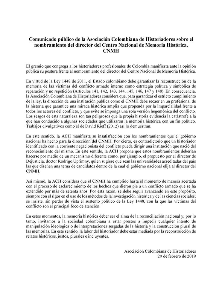  - Los historiadores hacen sentir su voz contra Darío Acevedo