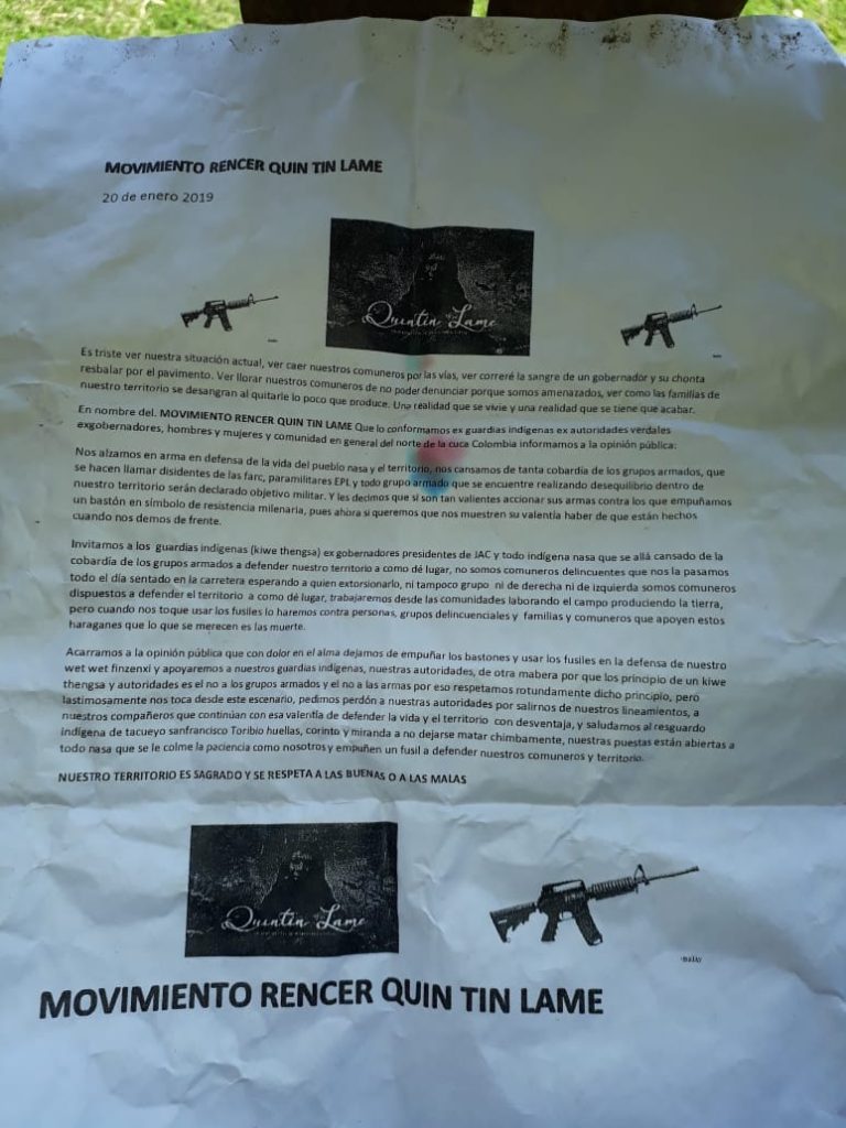  - Amenazas a dirigentes indígenas en el Huila y Cauca