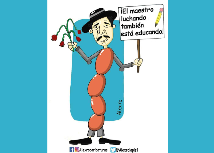Caricatura: El maestro luchando también está educando