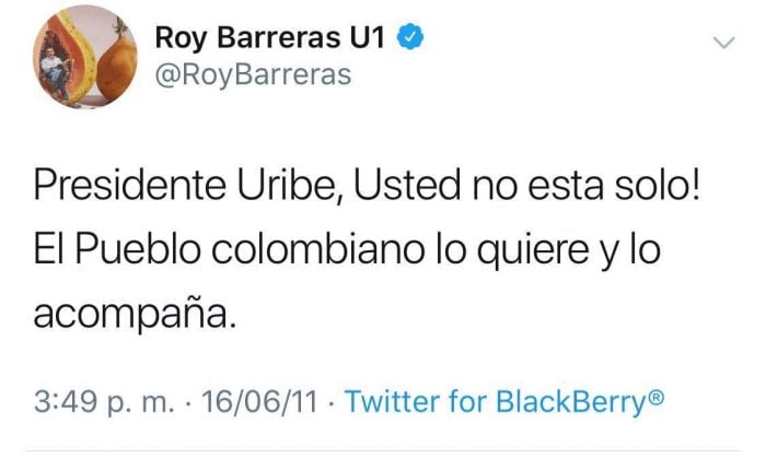  - "El pueblo colombiano lo quiere y lo acompaña": Roy Barreras, un uribista vergonzante