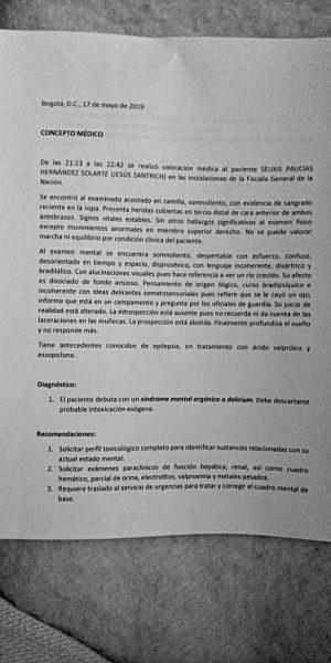  - Dictamen médico de Jesús Santrich