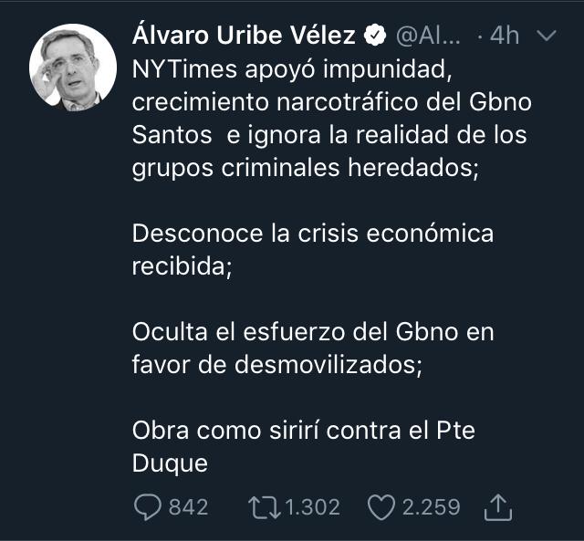  - Las calumnias de Uribe contra el New York Times