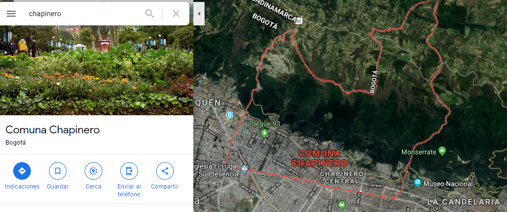  - En Google Maps le pusieron a Chapinero "Comuna Chapinero"