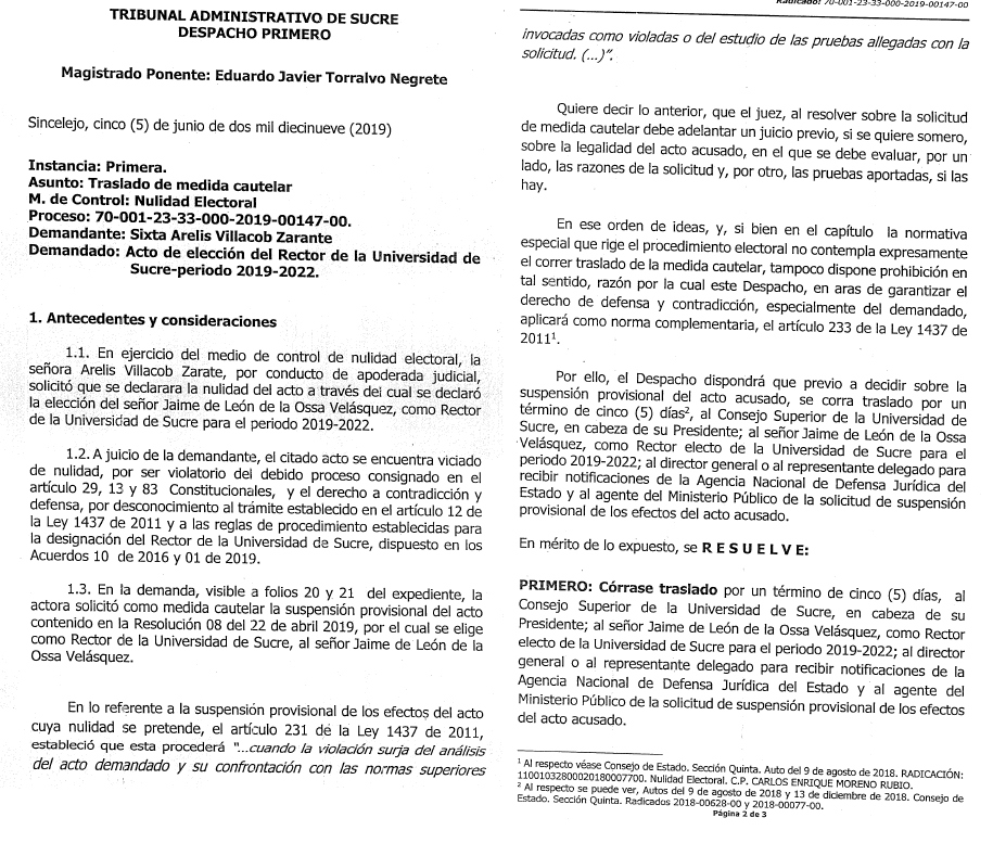  - Demandan elección del rector de la Universidad de Sucre