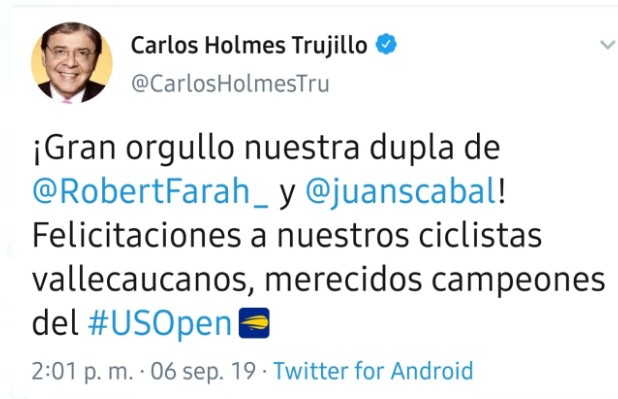  - "Felicitaciones a nuestros ciclistas campeones del U.S. Open" La embarrada del canciller