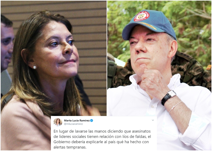 Cuando la vicepresidente criticaba a Santos por los asesinatos a líderes sociales