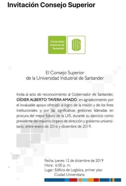  - Al rector de la UIS se le aguó el homenaje al cuestionado gobernador de Santander