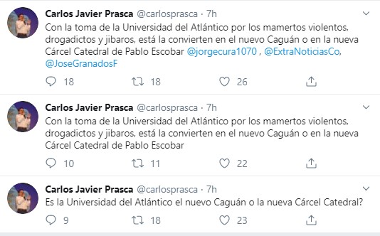  - Bombardeo de trinos del exrector Prasca contra la Uniatlántico