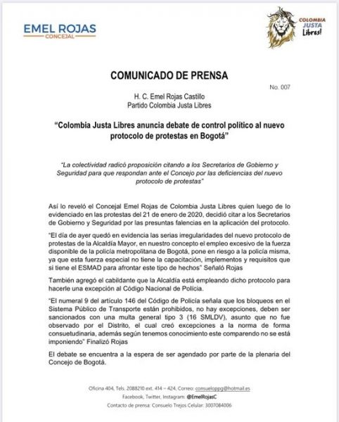  - Colombia Justa Libres, primera zancadilla al gobierno de Claudia López