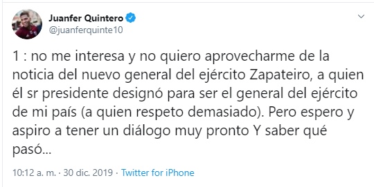 - Juanfer Quintero le pide cuentas al nuevo comandante del ejército por la desaparición de su padre