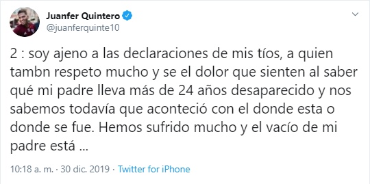  - Juanfer Quintero le pide cuentas al nuevo comandante del ejército por la desaparición de su padre