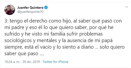 - Juanfer Quintero le pide cuentas al nuevo comandante del ejército por la desaparición de su padre
