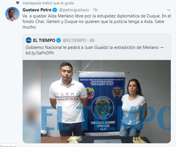  - "Aida Merlano va a quedar libre por la estupidez diplomática de Duque"