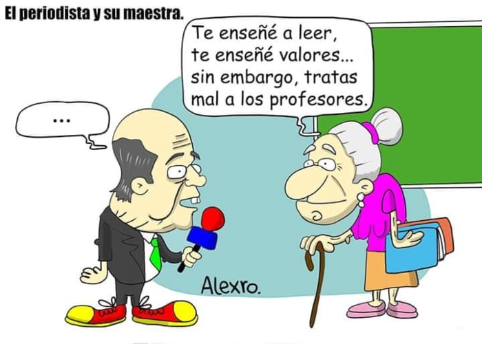 Caricatura: El periodista y su maestra