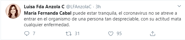  - Maria Fernanda Cabal se burla de los mamertos que le deseaban el Coronavirus