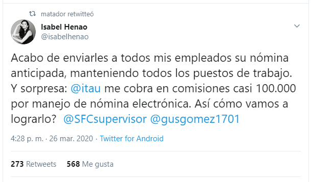  - "Le pagué a mis empleados anticipadamente pero Itaú me cobra comisión de 100 mil pesos"