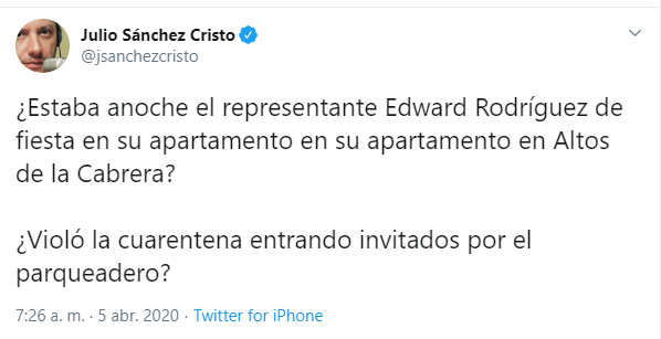  - ¿Congresista uribista hizo rumba en su casa en plena cuarentena?