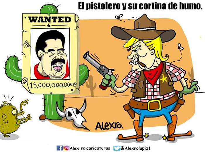 Caricatura: El pistolero y su cortina de humo