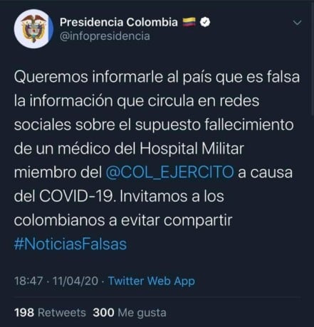  - ¿La Presidencia de Colombia genera noticias falsas en tiempos de Coronavirus?