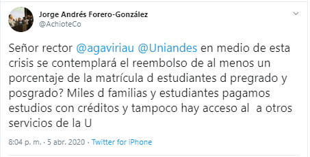  - ¿Será que la Universidad de Los Andes nos va a devolver la plata de la matrícula?