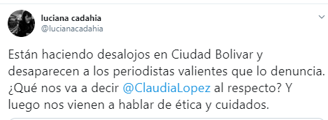  - Mientras la alcaldesa habla de ética y cuidados continúan los desalojos en Ciudad Bolívar